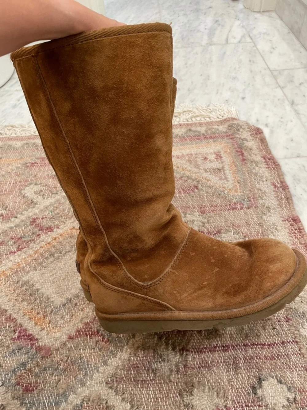 UGG Chestnut Suede Tall Shearling-Lined Boots with zipper back size 7